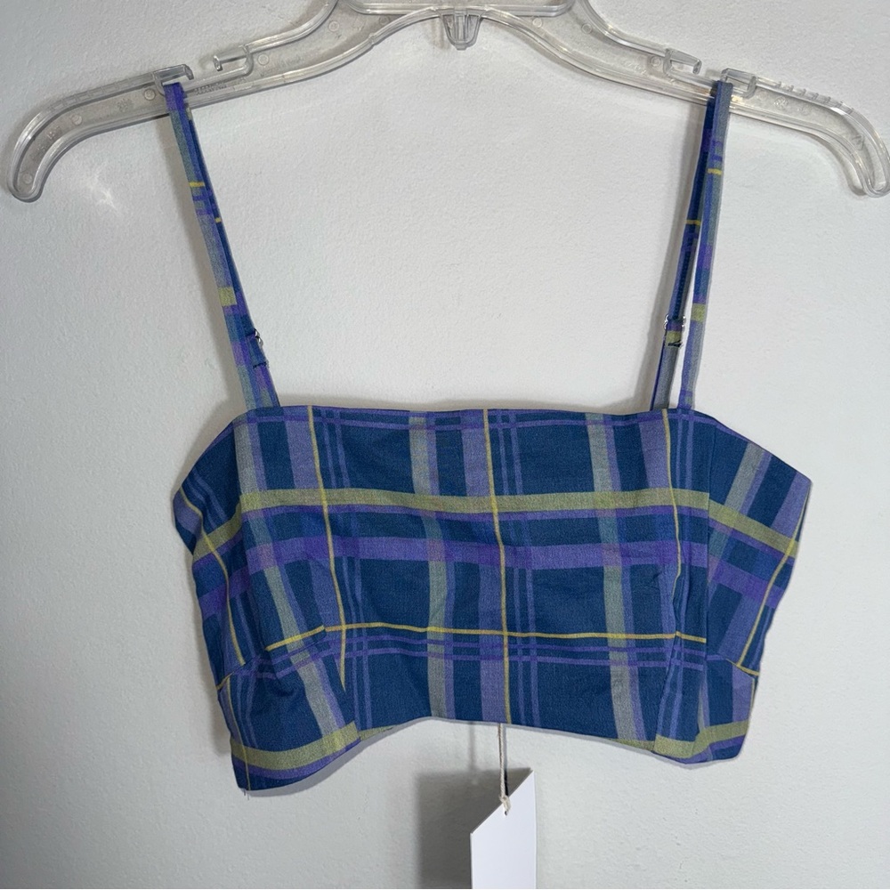 Olivia by Livro Spaghetti Strap Crop Bandeau Top-Cotton-Purple Blue Plaid-XS-NWT